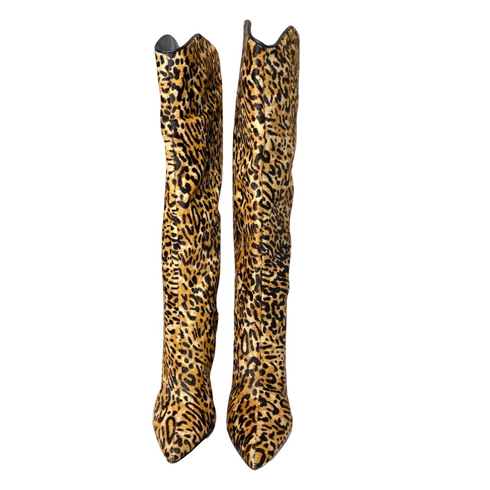 Schutz Maryana Leopard Print Calf Hair Knee High Leather Boot Size 5.5 - Picture 5 of 13